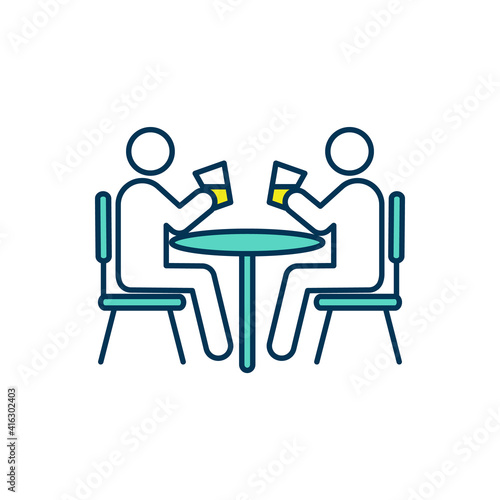 Drinking with friends RGB color icon. Stress relief. Leisure, free time. Friendship. Loneliness prevention. Mutual affection relationship. Mental health improvement. Isolated vector illustration