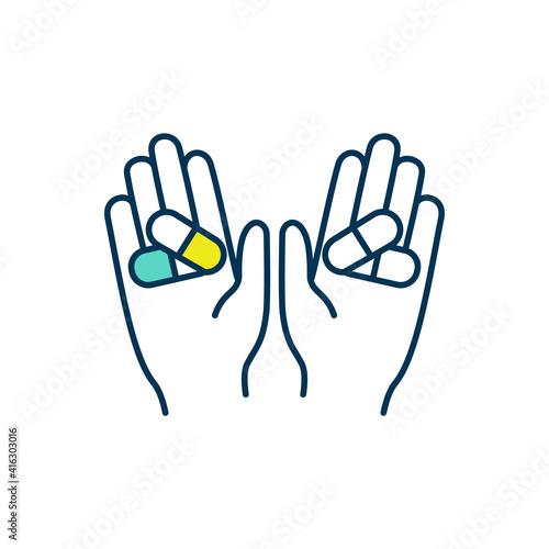 Placebo drug use RGB color icon. Placebo treatment effect. Patient care. Psychological factors. Therapeutic value absence. Fake treatment. Safe medication utilization. Isolated vector illustration