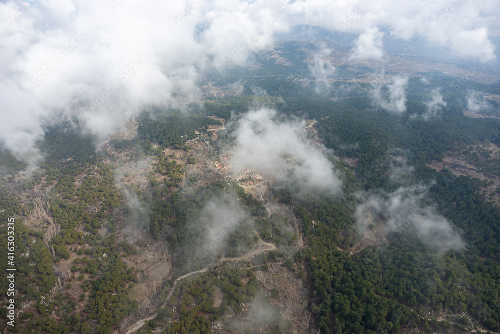 aerial views of dams, landforms, settlements