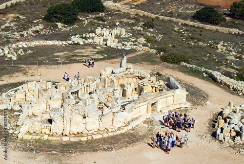 Aerial view of archaeological site, Megalithic Temple of Hagar Qim, UNESCO World Heritage Site, Malta photo