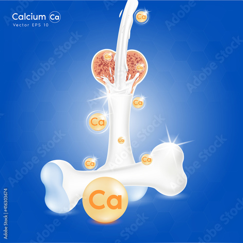 Calcium mineral gold. Glossy drop pill capsule Mineral and vitamin complex. Dietary supplement bone, Medical or healthcare concept. 