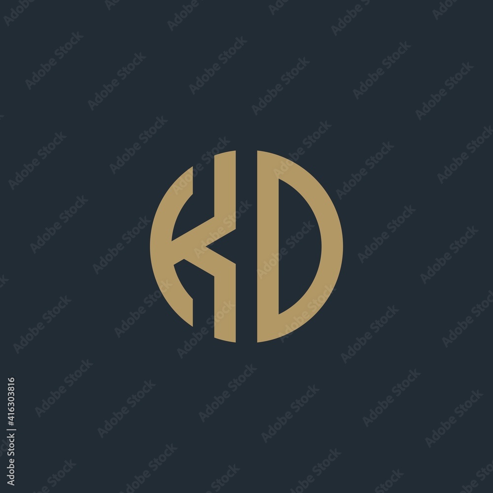 Obraz premium Abstract letter KD. minimal circle logo design template. Vector letter logo with green and black background