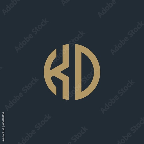 Abstract letter KD. minimal circle logo design template. Vector letter logo with green and black background