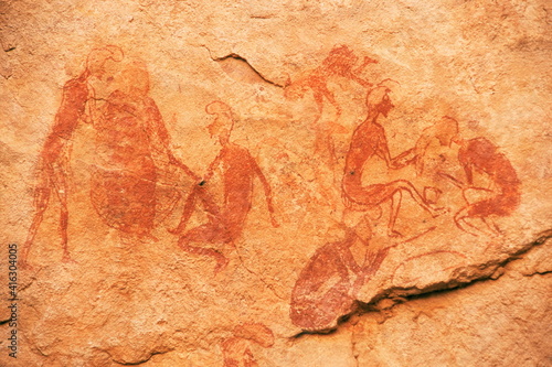 Rock paintings, Uan Amil, Akakus, Southwest desert, Libya photo