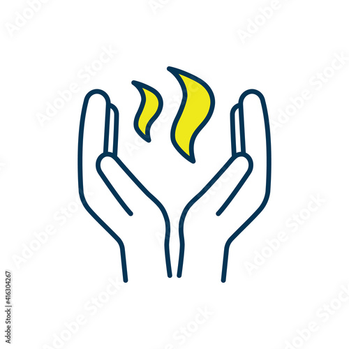 Biofield therapy RGB color icon. Hands-on healing. Affecting energy fields. Therapeutic touch. Body healing responses stimulation. Energy medicine. Noninvasive therapies. Isolated vector illustration