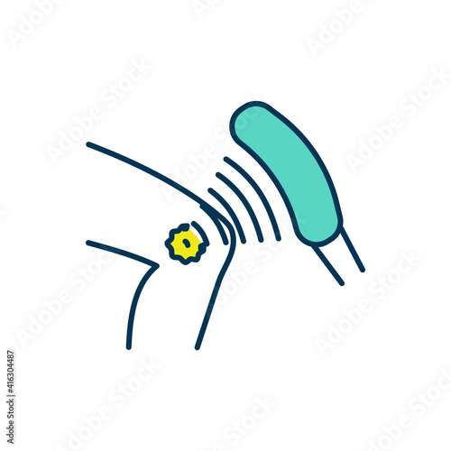Electromagnetic therapy RGB color icon. Using electrical currents for joints and skin. Rehabilitation and physiotherapy. Knee osteoarthritis management. Pain relief. Isolated vector illustration