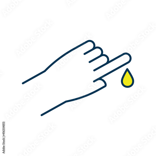 Bloodletting RGB color icon. Blood withdrawal from patient finger. Serious illness cure. Lab test. Therapeutic purpose. Ancient medicine practice. Health restoring. Isolated vector illustration