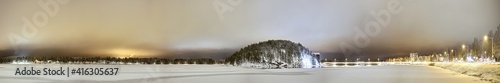 Panorama of Ume river at Lycksele in northern Sweden in winter photo