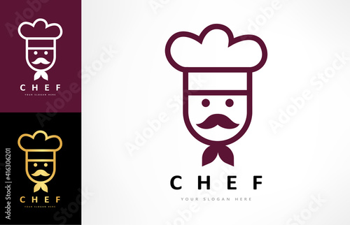 Сhef logo vector. Chef with mustache and chef hat. Clothes design.