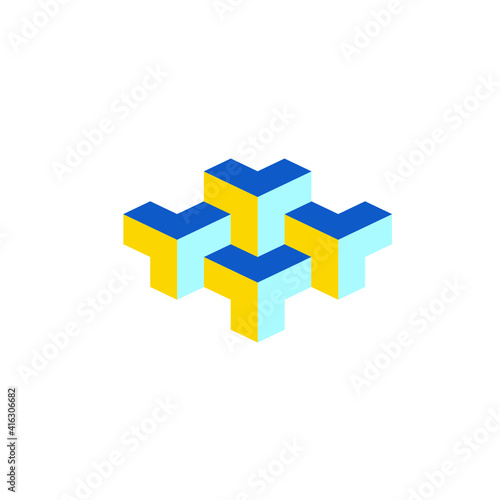 Cubes collected together, cube icon, cooperation concept, 3d isometric illustration, isolated on white background, raster asign 