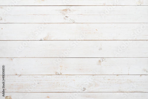 Pine wood plank texture painted with white color in horizontal rows for use as wood pattern, background, backdrop, table top, wall plank, floor plank, etc.