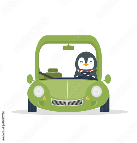 penguin  travel with Green car