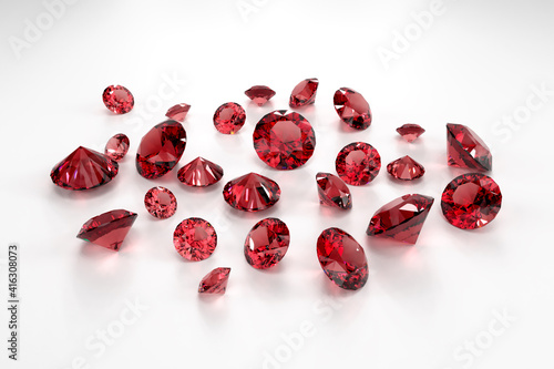 Wall Mural A scattering of rubies of various sizes on a white background