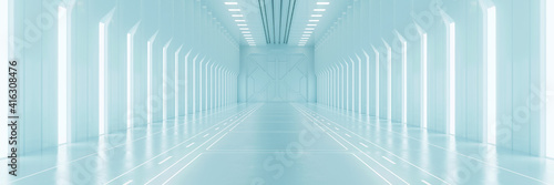 Carta da parati Light corridor in modern cyber sci fi corridor