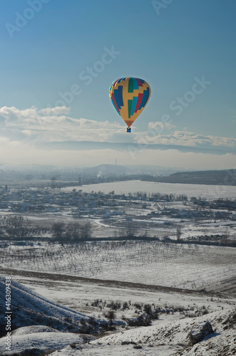 Hot air balloon over the hills of Crimea