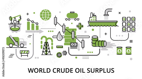 World Crude Oil Surplus concept, modern flat thin line design vector illustration