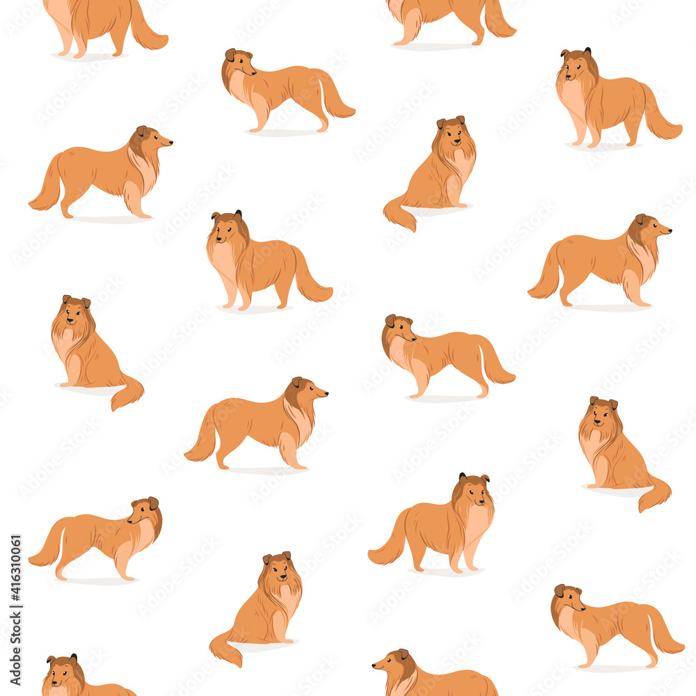 Seamless trendy pattern with collie dog.