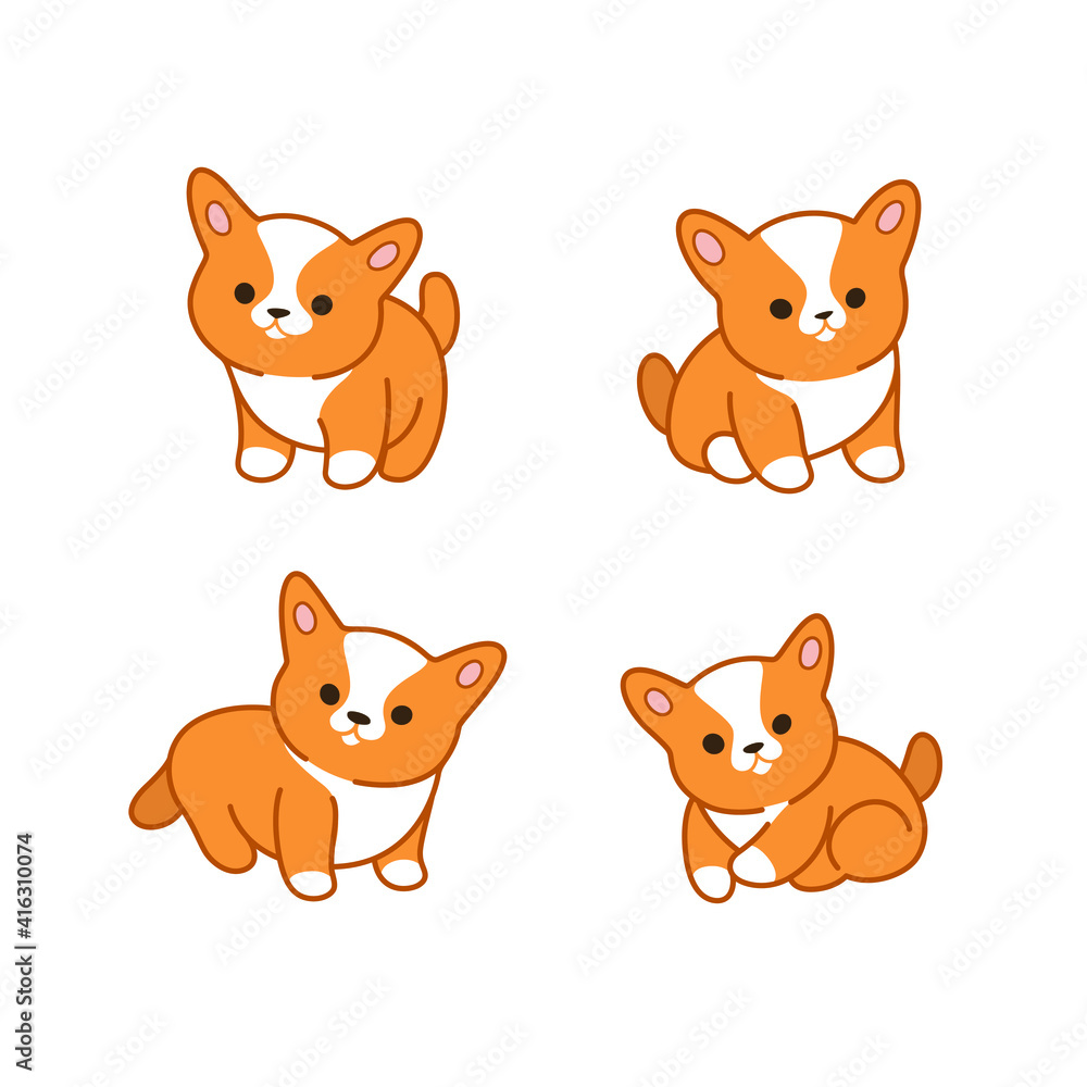 Corgi dog icon set. Cartoon puppy in various poses. Vector illustration for prints, clothing, packaging, stickers. Corgi dog icon set. Cartoon puppy in various poses. Vector illustration for prints, clothing, packaging, stickers.