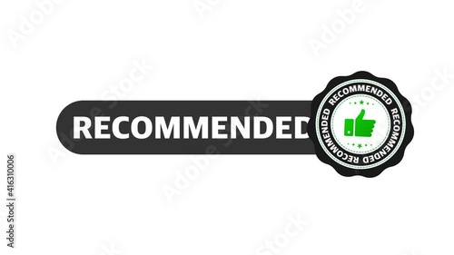 Good advice. Recommend icon. Hand like. Recommendation best seller sign. Recommended sale label. Flat icon. Premium quality. Like symbol. Motion graphic.