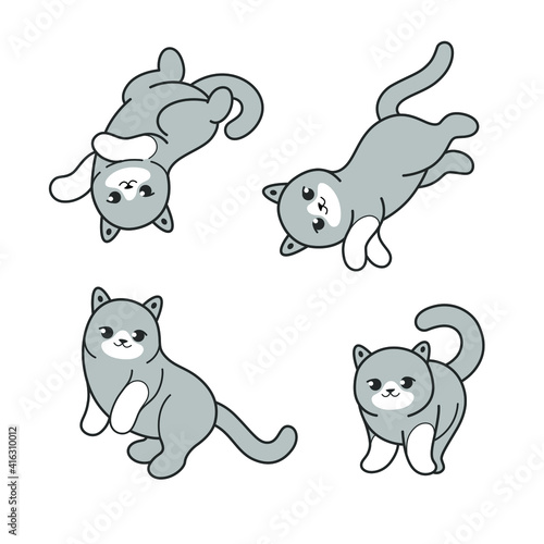 Funny full cat in different poses in cartoon style. Cat lying.