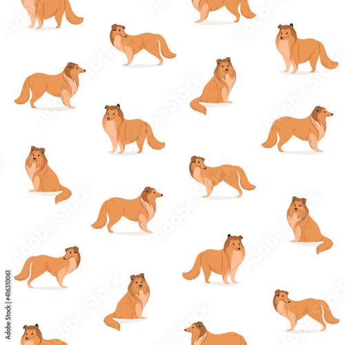 Seamless trendy pattern with collie dog.