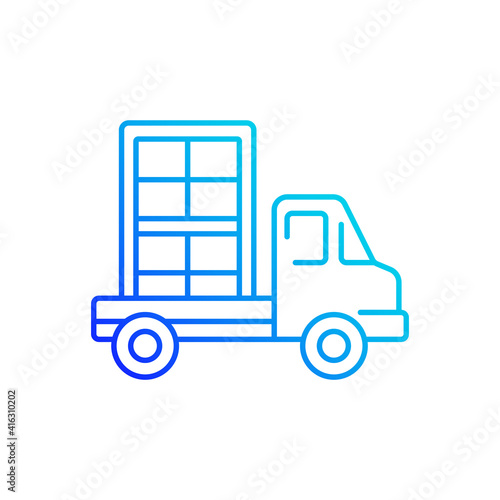 Window delivery gradient linear vector icon. Delivering building materials on residential construction sites. Thin line color symbols. Modern style pictogram. Vector isolated outline drawing