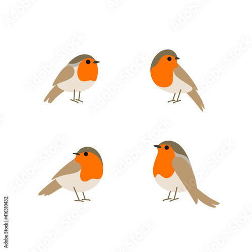 Fényképezés Cartoon robin bird icon set