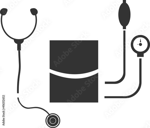 An icon for measuring blood pressure and a stethoscope.