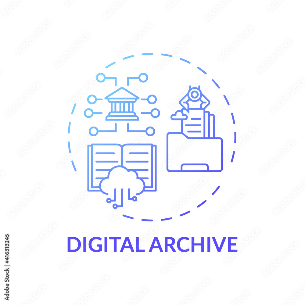 Digital archive concept icon. Online library access idea thin line illustration. Types of digital libraries. Free access to information. New technology. Vector isolated outline RGB color drawing