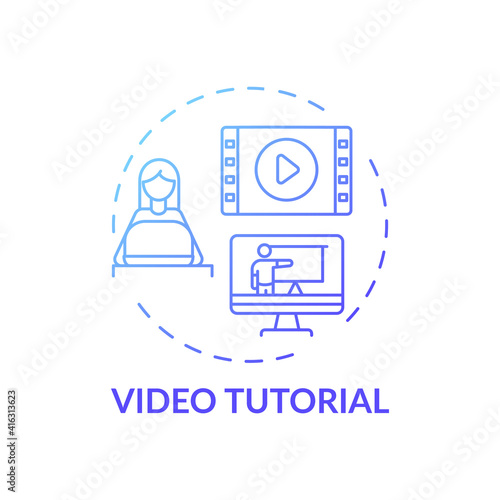 Video tutorial concept icon. Online library helpline idea thin line illustration. Help in gaining access to information. New technology. Free lesson. Vector isolated outline RGB color drawing