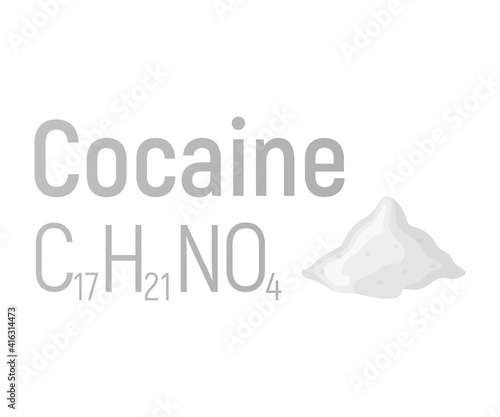 Cocaine concept chemical formula icon label, text font vector illustration, isolated on white. Periodic element table, addictive drug.