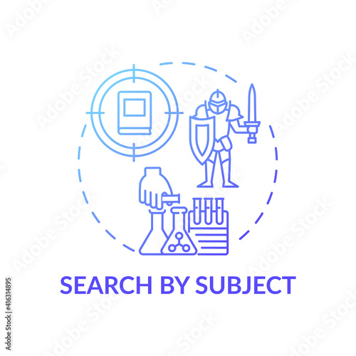 Search by subject concept icon. Online library search options idea thin line illustration. New technology. Information access optimzization. Vector isolated outline RGB color drawing