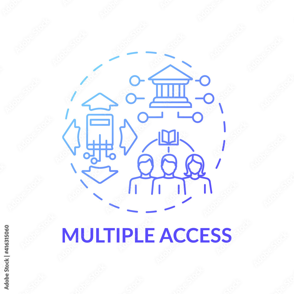 Multiple access concept icon. New technology. Online library benefits idea thin line illustration. Free information access. Broad research oportunity. Vector isolated outline RGB color drawing