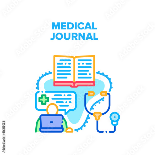 Medical Journal Vector Icon Concept. Medical Journal With Patient Health And Disease History, Treatment And Examination. Book With Human Health Information And Treat Color Illustration