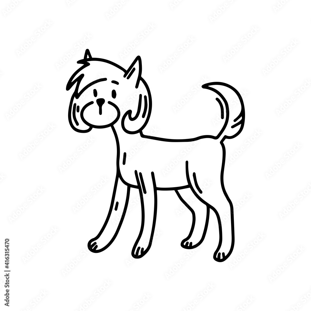 Asian-style Yorkshire Terrier. Doodle icon. Vector illustration of a dog. Editable element.