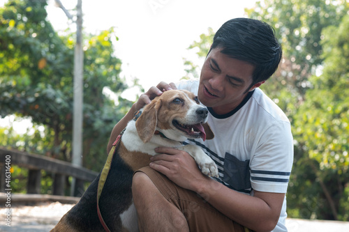 Enjoying a beautiful day with a dog