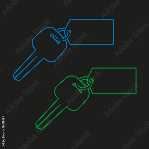 Icon of the key from the door lock with the tag on the ring, The key for an English lock with a fob