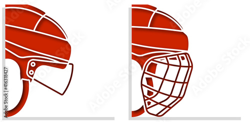 ice hockey helmets with protective grill and transparent visor on white background. Sports competition templates. Vector