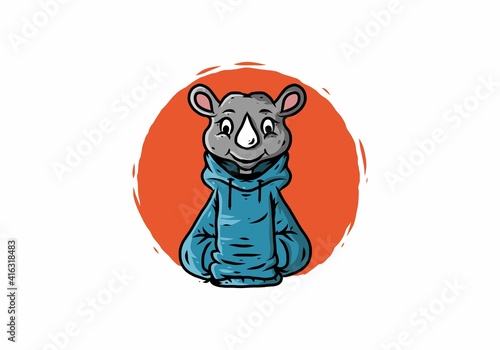 Rhino with blue hoodie illustration drawing