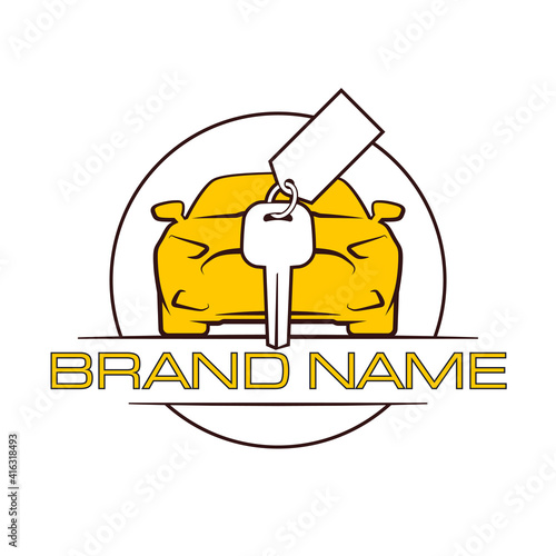 Auto car badge. Vehicle prototype icon. Emblem of the auto machine engine for your business. Logo of a motor car for an auto enterprise. Sign a automobile front view with your text brand name logo