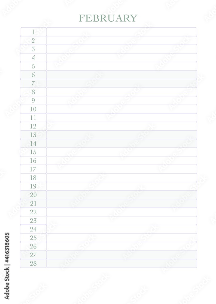 Calendar for 2021, a month for entries for every day Calendar for 2021, a month for entries for every day