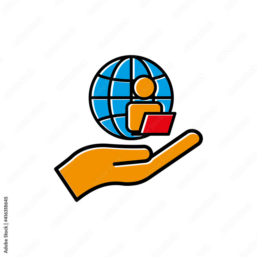 hand lineal color icon and people, laptop, earth. Business online symbol. simple illustration mobile concept app line icon and web design. Editable stroke. Design template vector hand lineal color icon and people, laptop, earth. Business online symbol. simple illustration mobile concept app line icon and web design. Editable stroke. Design template vector