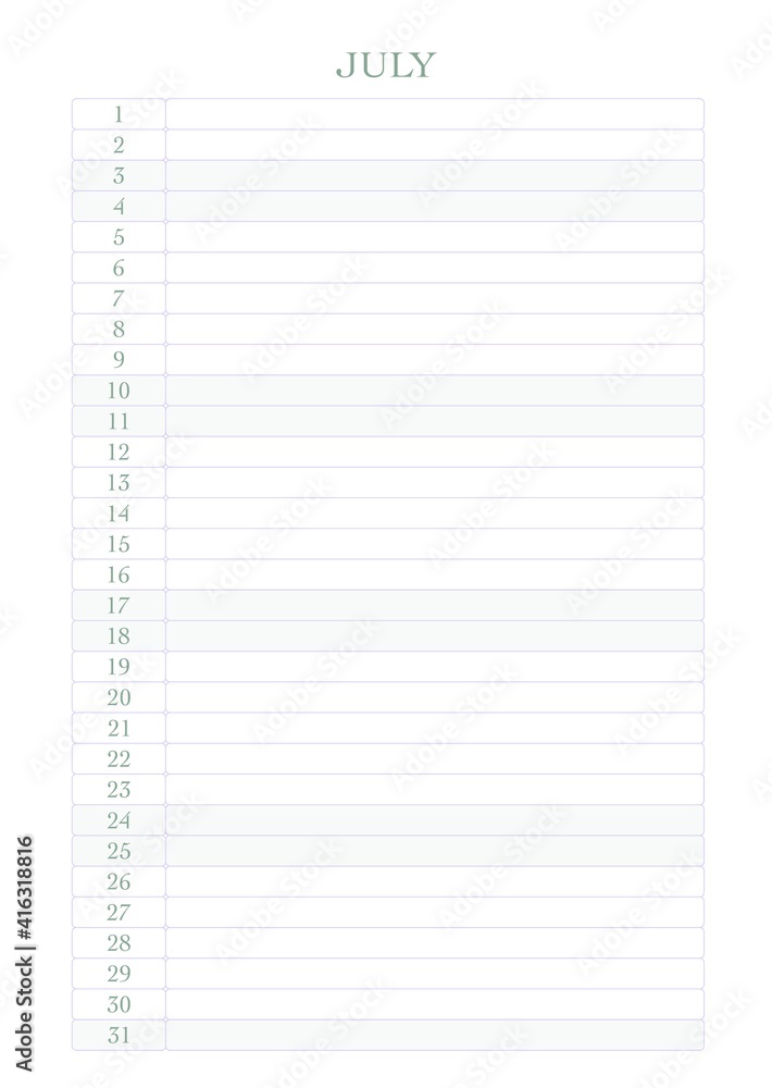 Calendar for 2021, a month for entries for every day Calendar for 2021, a month for entries for every day