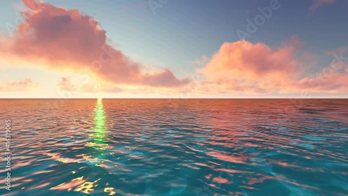 Beautiful tranquil natural vacation seascape with scenic ocean waves in tropical environment, deep clear transparent pure blue water background. A summer travel in paradise, peaceful 3D render