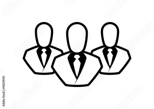 People line icon. Outline persons solid, group linear black pictogram. Simple image business collective people. Labor men collective silhouette. Office staff icon, bodyguards. Employees of bank