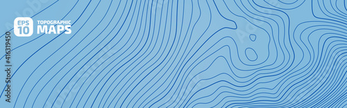 The stylized height of the topographic contour in lines and contours. The concept of a conditional geography scheme and the terrain path. Dark on black. Ultra wide size. Vector illustration.