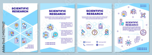 Scientific research brochure template. Search for new information. Flyer, booklet, leaflet print, cover design with linear icons. Vector layouts for magazines, annual reports, advertising posters