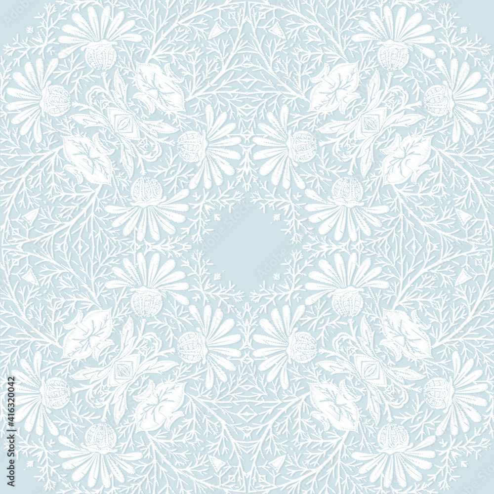 Tradition floral seamless pattern, damask vintage ornament. Royal victorian flourish wallpapper, luxury textile. Embroidery emitation. Vector illustration.
