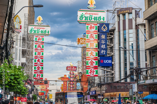 Bangkok/Thailand - 18 June 2020 : Unacquainted Thai People or Tourist in Bangkok China Town Thailand,China Town bangkok The famous Street Food in thailand