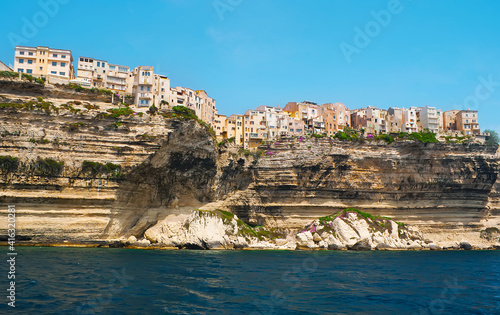 Old town atop the cliff, Bonifacio, Corsica, France photo